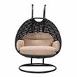 LeisureMod Mendoza Charcoal Wicker Patio Double Swing Chair in Beige