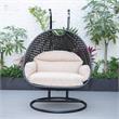 LeisureMod Mendoza Charcoal Wicker Patio Double Swing Chair in Beige