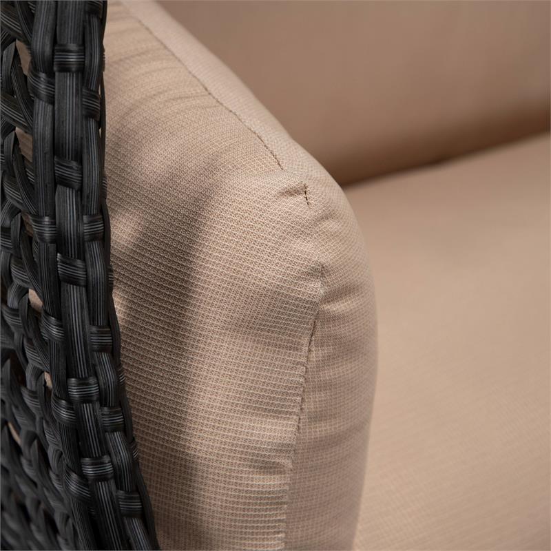 LeisureMod Mendoza Charcoal Wicker Patio Double Swing Chair in Beige