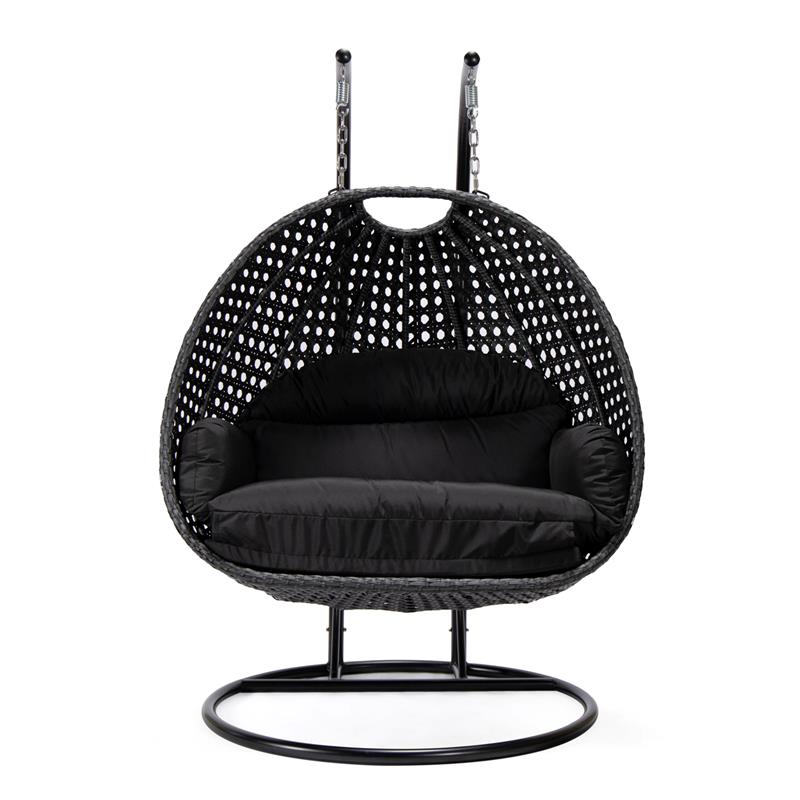 LeisureMod Mendoza Charcoal Wicker Patio Double Swing Chair in Black