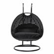 LeisureMod Mendoza Charcoal Wicker Patio Double Swing Chair in Black