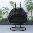 LeisureMod Mendoza Charcoal Wicker Patio Double Swing Chair in Black