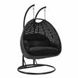 LeisureMod Mendoza Charcoal Wicker Patio Double Swing Chair in Black