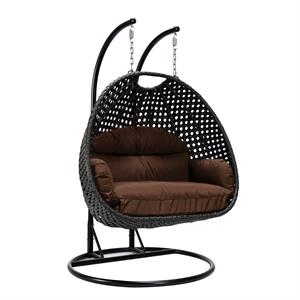 LeisureMod Mendoza Charcoal Wicker Patio Double Swing Chair in Brown