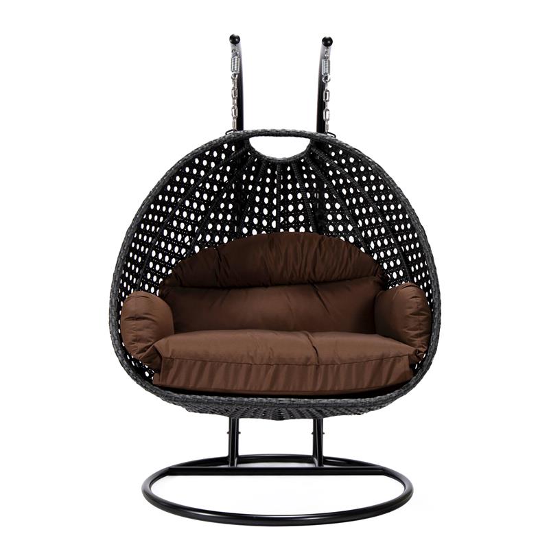 LeisureMod Mendoza Charcoal Wicker Patio Double Swing Chair in Brown