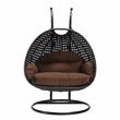 LeisureMod Mendoza Charcoal Wicker Patio Double Swing Chair in Brown