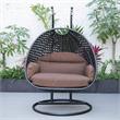 LeisureMod Mendoza Charcoal Wicker Patio Double Swing Chair in Brown