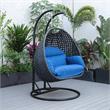 LeisureMod Mendoza Charcoal Wicker Patio Double Swing Chair in Blue