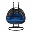 LeisureMod Mendoza Charcoal Wicker Patio Double Swing Chair in Blue