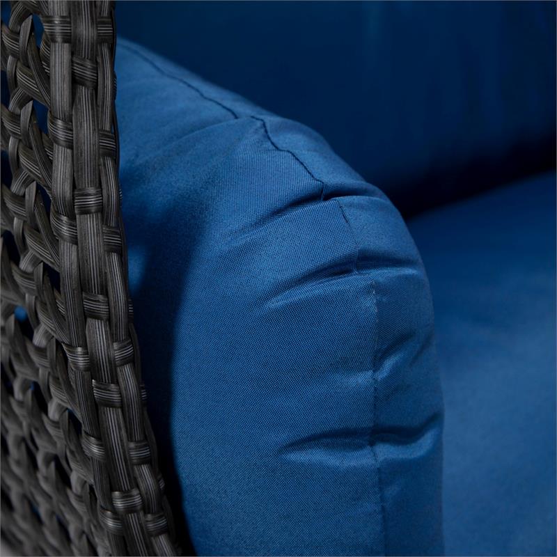 LeisureMod Mendoza Charcoal Wicker Patio Double Swing Chair in Blue