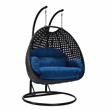 LeisureMod Mendoza Charcoal Wicker Patio Double Swing Chair in Blue