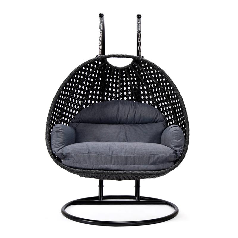 LeisureMod Mendoza Charcoal Wicker Patio Double Swing Chair in Charcoal