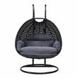 LeisureMod Mendoza Charcoal Wicker Patio Double Swing Chair in Charcoal