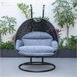 LeisureMod Mendoza Charcoal Wicker Patio Double Swing Chair in Charcoal