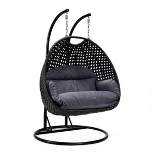 LeisureMod Mendoza Charcoal Wicker Patio Double Swing Chair in Charcoal