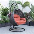 LeisureMod Mendoza Charcoal Wicker Patio Double Swing Chair in Cherry