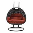 LeisureMod Mendoza Charcoal Wicker Patio Double Swing Chair in Cherry