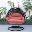 LeisureMod Mendoza Charcoal Wicker Patio Double Swing Chair in Cherry