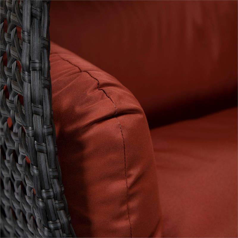 LeisureMod Mendoza Charcoal Wicker Patio Double Swing Chair in Cherry