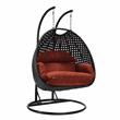 LeisureMod Mendoza Charcoal Wicker Patio Double Swing Chair in Cherry