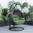 LeisureMod Mendoza Charcoal Wicker Patio Double Swing Chair in Dark Green