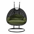 LeisureMod Mendoza Charcoal Wicker Patio Double Swing Chair in Dark Green