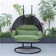 LeisureMod Mendoza Charcoal Wicker Patio Double Swing Chair in Dark Green