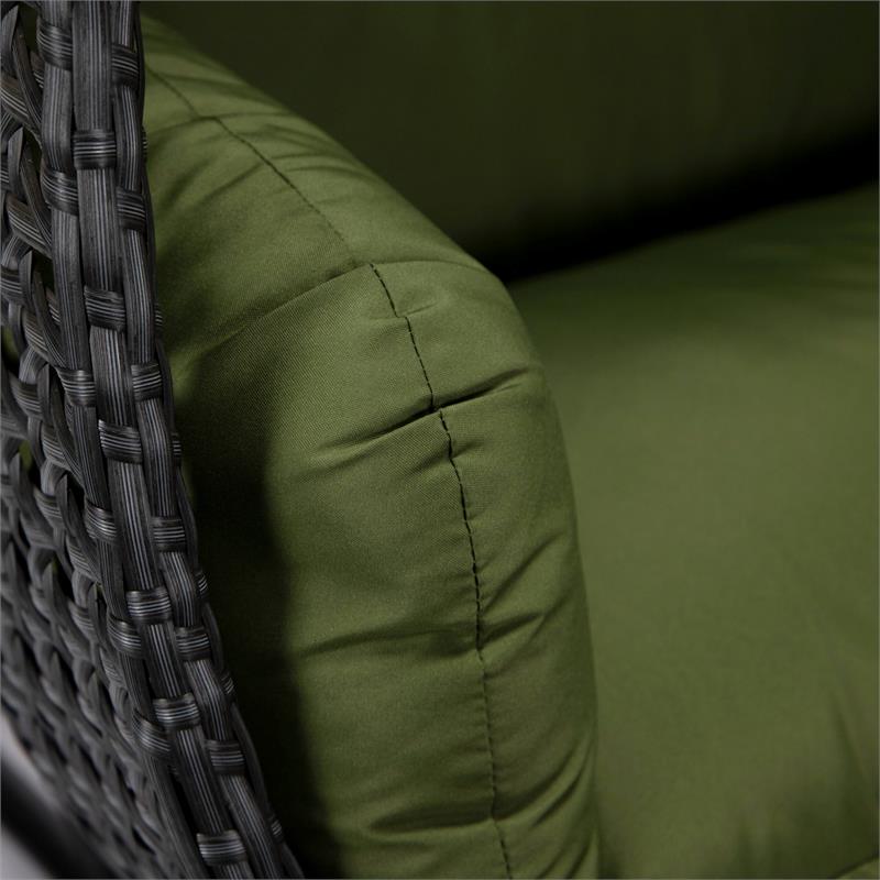 LeisureMod Mendoza Charcoal Wicker Patio Double Swing Chair in Dark Green
