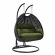 LeisureMod Mendoza Charcoal Wicker Patio Double Swing Chair in Dark Green