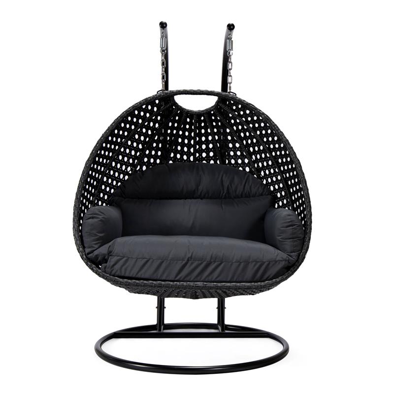 LeisureMod Mendoza Charcoal Wicker Patio Double Swing Chair in Dark Grey