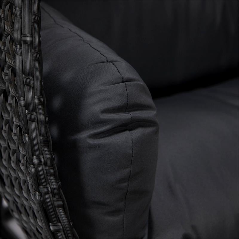 LeisureMod Mendoza Charcoal Wicker Patio Double Swing Chair in Dark Grey
