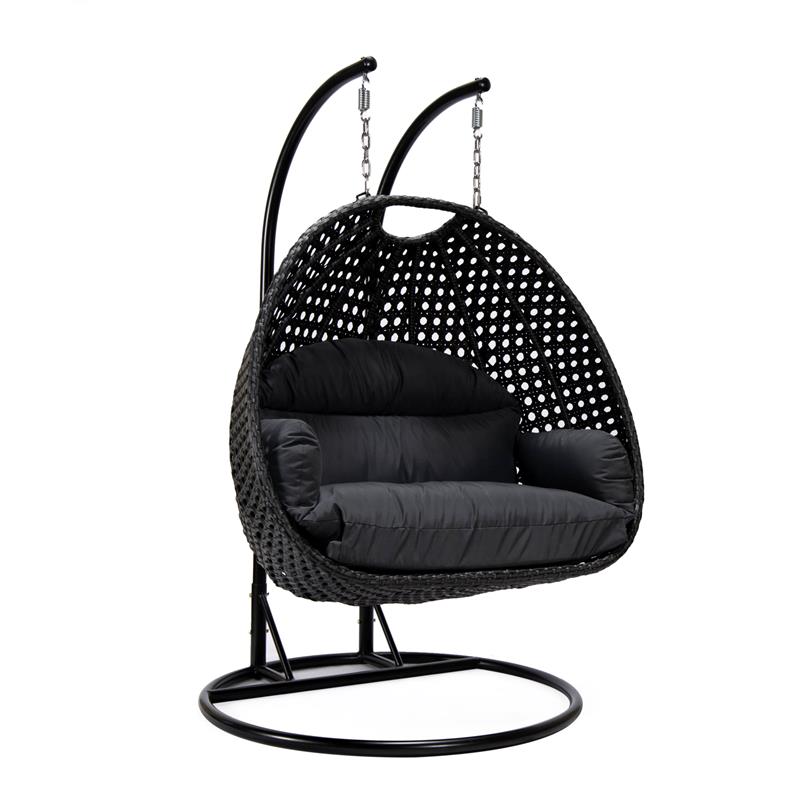 LeisureMod Mendoza Charcoal Wicker Patio Double Swing Chair in Dark Grey