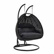 LeisureMod Mendoza Charcoal Wicker Patio Double Swing Chair in Dark Grey