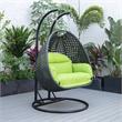 LeisureMod Mendoza Charcoal Wicker Patio Double Swing Chair in Light Green