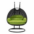 LeisureMod Mendoza Charcoal Wicker Patio Double Swing Chair in Light Green