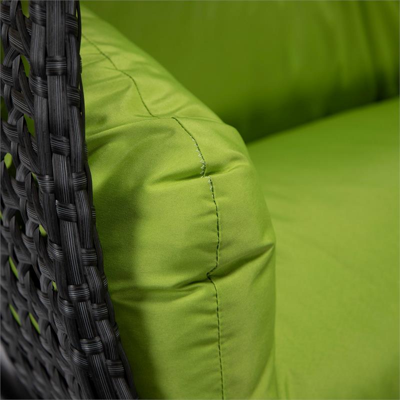 LeisureMod Mendoza Charcoal Wicker Patio Double Swing Chair in Light Green