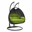LeisureMod Mendoza Charcoal Wicker Patio Double Swing Chair in Light Green