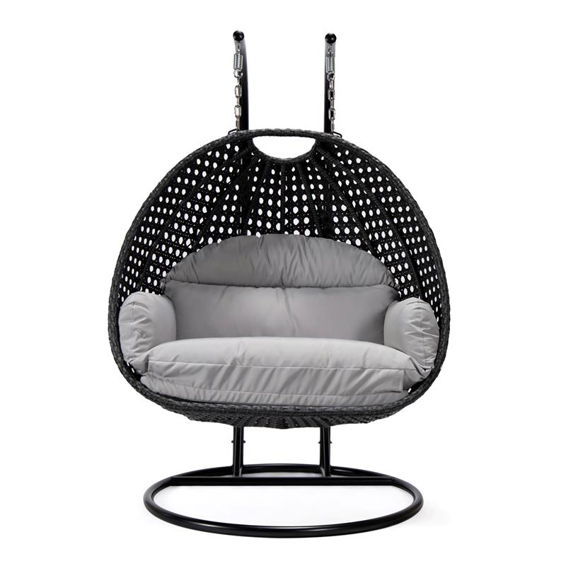 LeisureMod Mendoza Charcoal Wicker Patio Double Swing Chair in Light Grey