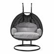 LeisureMod Mendoza Charcoal Wicker Patio Double Swing Chair in Light Grey
