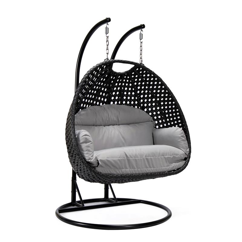 LeisureMod Mendoza Charcoal Wicker Patio Double Swing Chair in Light Grey