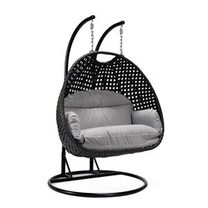 LeisureMod Mendoza Charcoal Wicker Patio Double Swing Chair in Light Grey