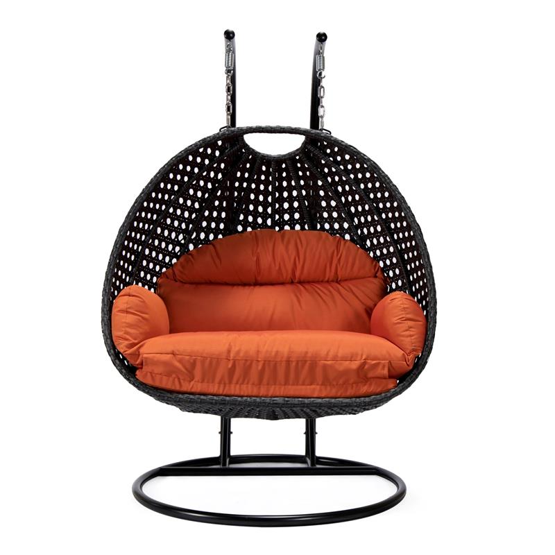 LeisureMod Mendoza Charcoal Wicker Patio Double Swing Chair in Orange