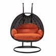 LeisureMod Mendoza Charcoal Wicker Patio Double Swing Chair in Orange