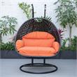 LeisureMod Mendoza Charcoal Wicker Patio Double Swing Chair in Orange