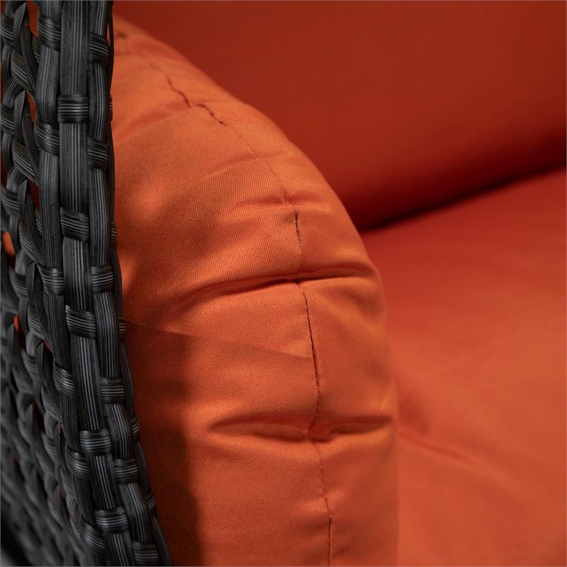 LeisureMod Mendoza Charcoal Wicker Patio Double Swing Chair in Orange