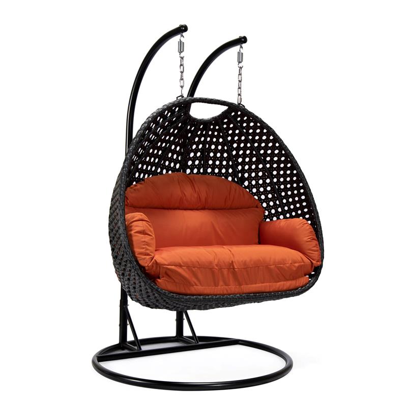 LeisureMod Mendoza Charcoal Wicker Patio Double Swing Chair in Orange