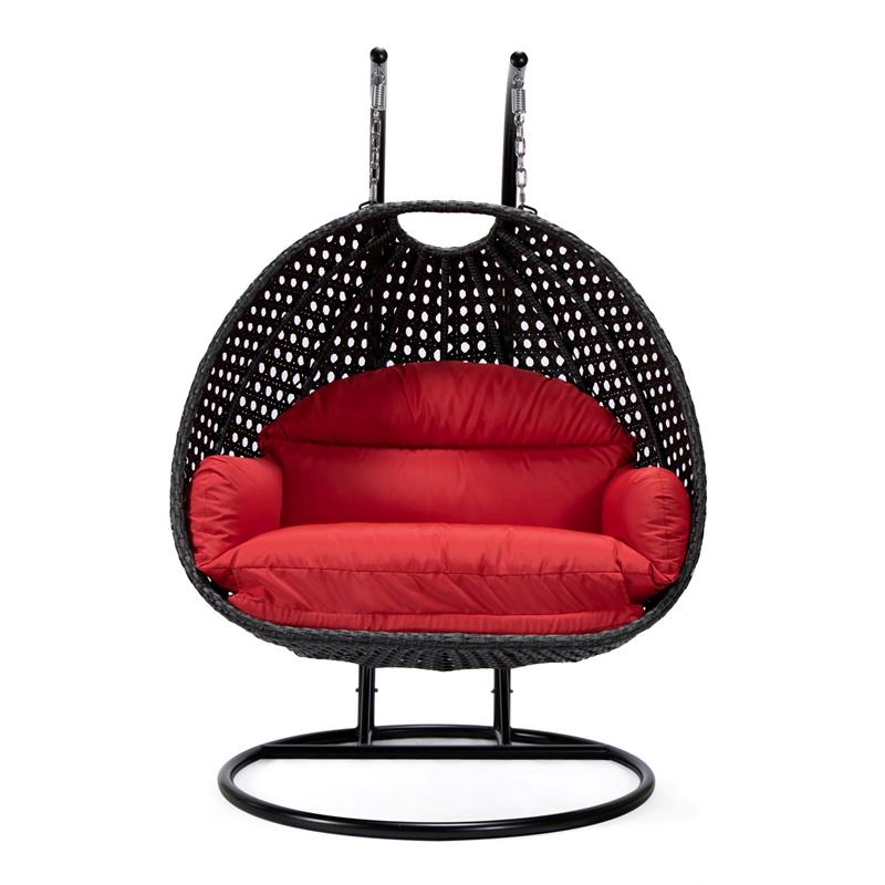 LeisureMod Mendoza Charcoal Wicker Patio Double Swing Chair in Red