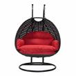 LeisureMod Mendoza Charcoal Wicker Patio Double Swing Chair in Red
