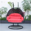 LeisureMod Mendoza Charcoal Wicker Patio Double Swing Chair in Red