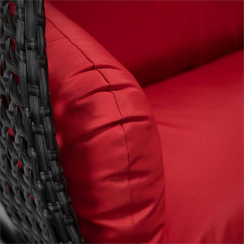 LeisureMod Mendoza Charcoal Wicker Patio Double Swing Chair in Red
